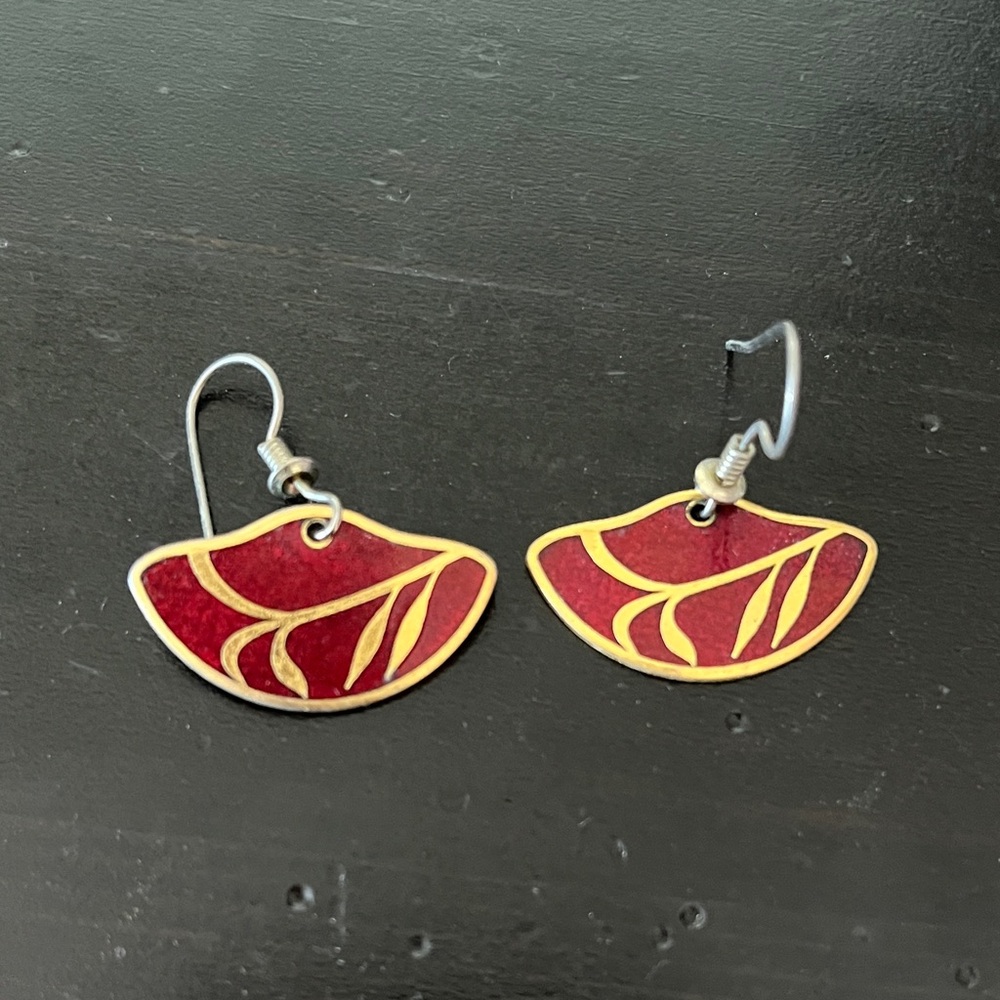 Vintage Red Enamel/Gold Earrings